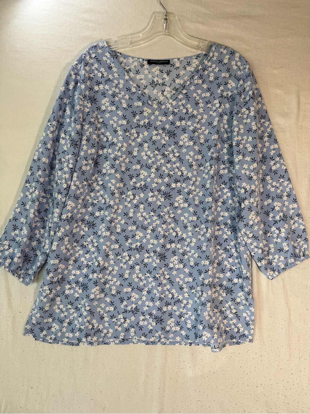 Mario Serrani Light Blue Floral V-Neck Tunic
